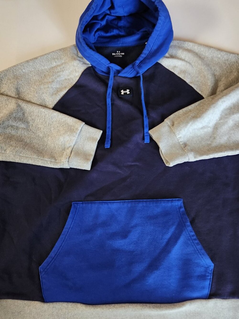 Men's Under Armour Rival Hoodie 2XL Pullover Sweatshirt Colorblock Blue And Gray